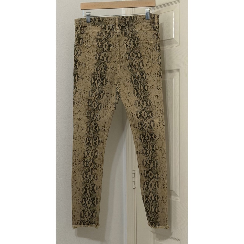Zara Woman sz 10 Snakeskin Print Skinny Jeans Tan‎ Black Frayed Hem Y2K trendy